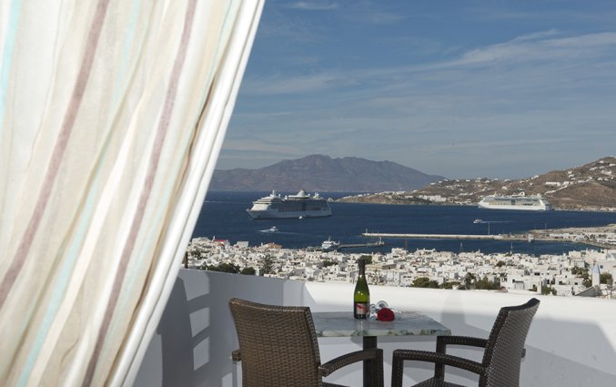 Balkon van een tweepersoonskamer van Hotel Zannis op Mykonos