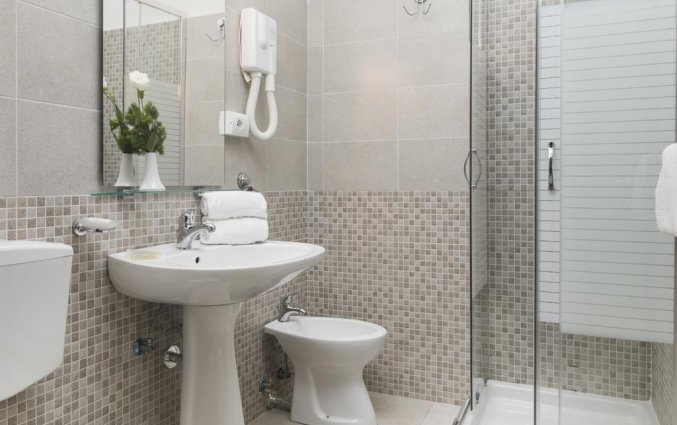 Badkamer van een tweepersoonskamer van hotel Villa Rosa in Rome